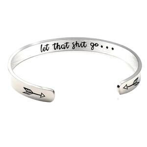 Stainless Steel C-Shaped Cuff 'Let that shit go' Bracelet Silver Unisex